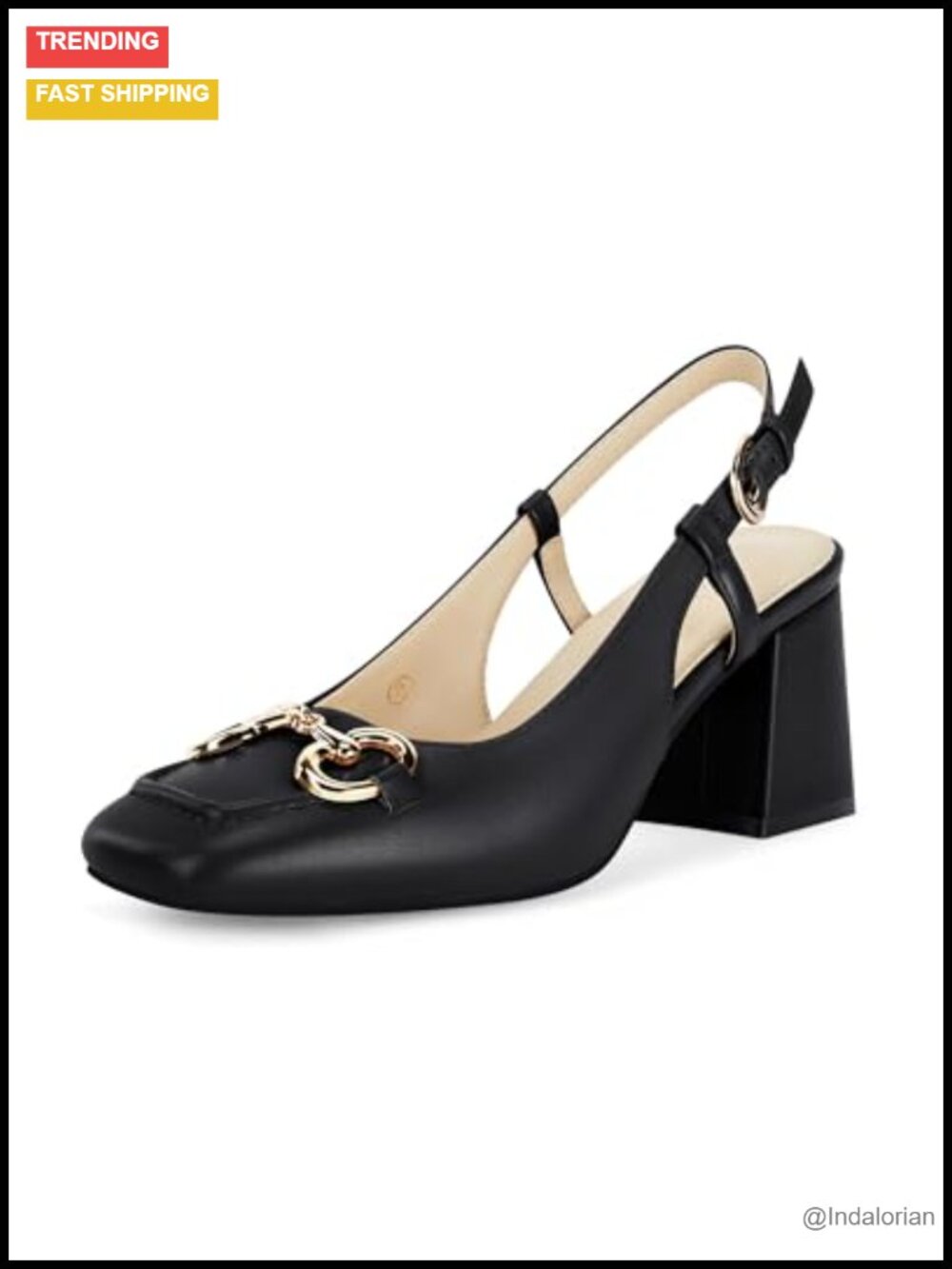 Slingback Block Heels Square Toe Faux Leather Slip On Business Pumps